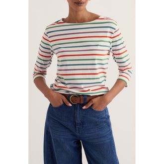 Seasalt Cornwall Sailor Stripe Three Quarter Sleeve Organic Cotton T-Shirt in Quad Breton Lentil at Nordstrom, Size 12