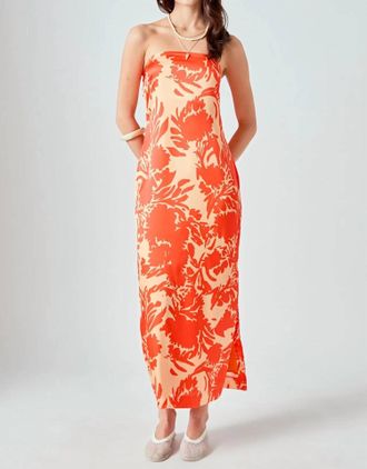 endless rose Olivia Floral Satin Maxi Dress In Orange