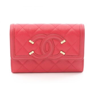 Chanel Red Color Grained Calfskin Wallet (Bi-Fold) (Pre-Owned)