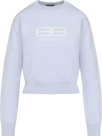 Balenciaga Cropped Sweater - Dames - Sweatshirts - Blauw - L - Katoen - Hoodies & sweatvesten