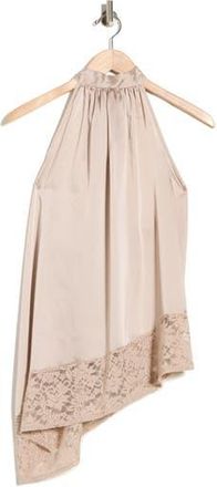 Renee C Sleeveless Lace Trim Satin Asymmetric Top in Beige at Nordstrom Rack, Size 3X