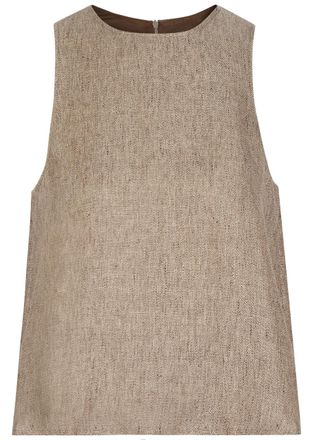 Emporio Armani Faux Leather Panel Linen top - Beige - 46 (UK14 / L)