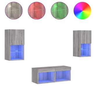 Berkfield Home 4 Piece TV Wall Cabinets with LED Lights Grey Sonoma
