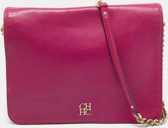 Carolina Herrera Fuchsia Leather Chain Flap Bag
