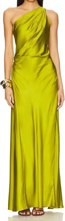 A.L.C. Aster Satin One Shoulder Gown In Green Amber