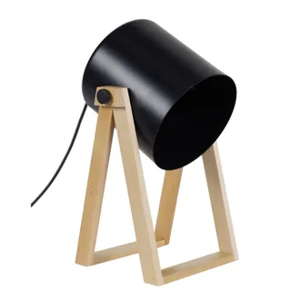 Tosel l&aacute;mpara de mesa madera natural pantalla negro