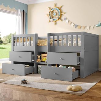 Matteo Low Loft Bed - Solid Wood & Storage - Single - Grey