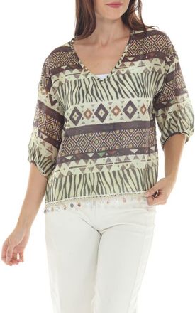 Rain + Rose Boho Shell Trim Peasant Top in Green Multi at Nordstrom Rack, Size X-Large