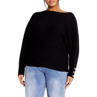 City Chic Eleni Slouchy One-Shoulder Sweater in Black at Nordstrom Rack, Size Xl/22W