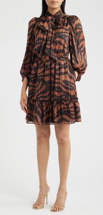 Eliza J Metallic Blouson Dress in Chocolate Black at Nordstrom, Size 14