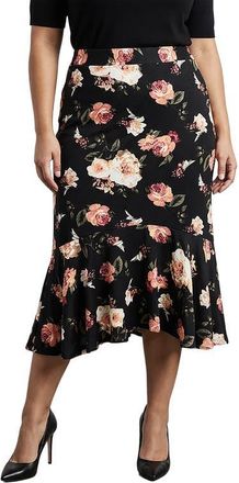 Standards & Practices Floral Print Midi Skirt in Black Floral at Nordstrom, Size 1X