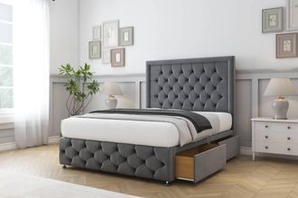 Sloomy Vienna Coniston Divan Set 2 Drawers-26 Headboard-Footboard in Dark Grey | Size: Double