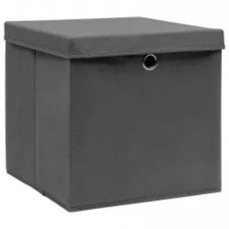 vidaXL Cajas De Almacenaje Con Tapas 10 Uds Gris 28x28x28 Cm Vidaxl