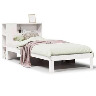 Berkfield Home Bookcase Bed Frame White 75x190 cm Small Single Solid Wood Pine