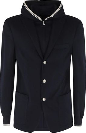 Eleventy Blazers, male, Blue, Size: XL Blazer with Removable Hooded Bib