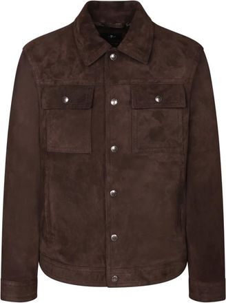 7 For All Mankind Modern Trucker Jacket - Heren - Leren en Su&egrave;de Jassen - Bruin - L - Leer - Jassen
