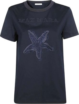 Max Mara T-shirt in cotone con decorazione con stella marina - Blu