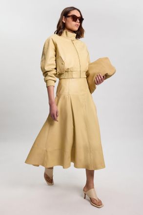 Karen Millen Womens Leather Bomber Jacket - Yellow - Size 10 UK