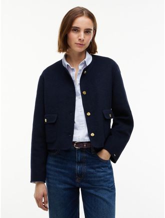 Tommy Hilfiger Womens Gold-Button Wool-Blend Lady Jacket - Navy Blue - XL