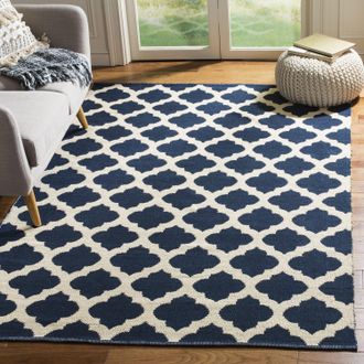 Safavieh Montauk Hand Made Area rug, Navy / Ivory Contemporary Style Non-Shedding