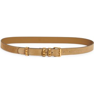 Valentino Garavani Rockstud Leather Belt in Beige at Nordstrom, Size 100