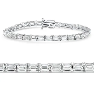 Pompeii3 11Ct Emerald Cut Diamond Tennis Bracelet 14k White Gold 7 Lab Grown