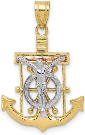 Diamond2Deal 10k Tri-color Diamond-cut Textured Mariners Cross Pendant