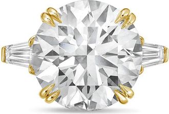 Diana M. Jewels 14kt yellow gold 2ct lab grown round diamond ring with baguettes on the sides