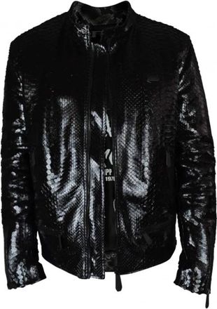 Philipp Plein Luxe leren motorjas - Heren - Leren en Su&egrave;de Jassen - Zwart - L - Leer - Jassen