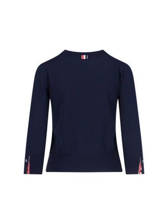 Thom Browne Striped Grosgrain-Trim Crewneck Sweater - Navy