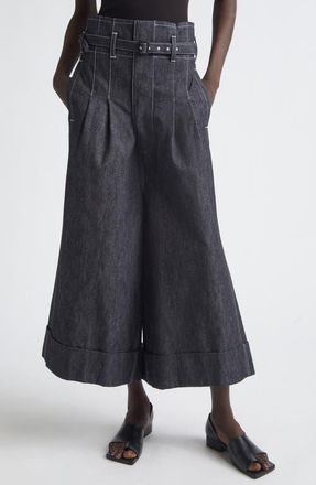 Junya Watanabe High Waist Belted Flared Denim Pants in Black/Off White at Nordstrom, Size X-Small