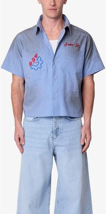 mnml Vintage Short Sleeve Button-Up Work Shirt in Light Blue at Nordstrom, Size Xx-Large