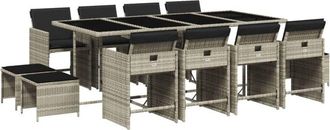 vidaXL Set Comedor Jard&iacute;n Y Cojines 13 Pzas Rat&aacute;n Sint&eacute;tico Gris Claro Vidaxl