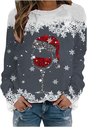 Generic Ladies Tops Fall Casual Christmas - Christmas Tree Graphic Pullover Uk Hooded Sweatshirt Uk Novelty T Shirts Round Neck Fit Pullover Tops Lightweight 