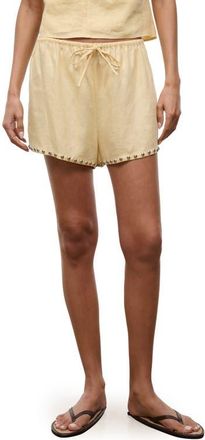 Staud Paddle Studded Linen Drawstring Shorts in Butter Studs at Nordstrom, Size X-Small
