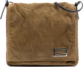 Fendi Pre-owned Shoulder Bags, female, Brown, Size: ONE SIZE Pre-owned Corduroy Shoulder Bag
