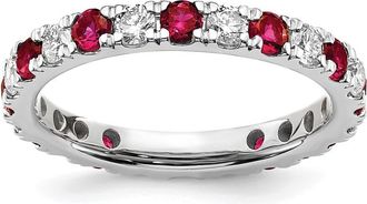 Diamond2Deal 14k White Gold Lab Grown Diamond & Ruby Eternity Wedding Band Ring 0.7Ct Clarity- VS Color- G-H