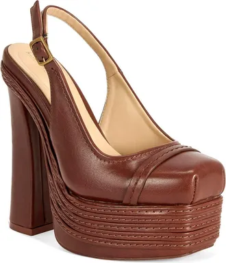 Azalea Wang Peggy Faux Leather Platform Slingback Pump in Chocolate at Nordstrom, Size 7.5