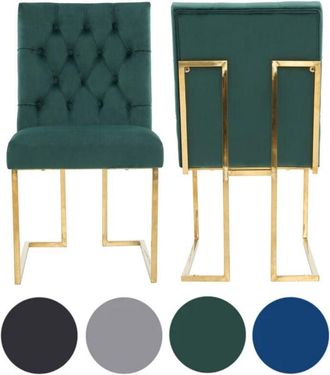 Life Interiors Set of 2 Green Siena Luxury Tufted Velvet Dining Chairs with Gold Frame & Legs - Modern Upholstered Accent Chair