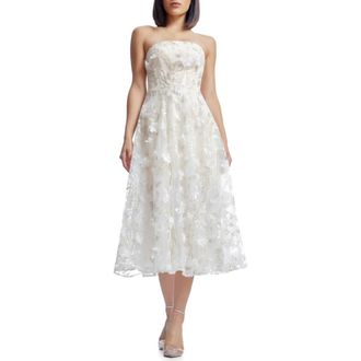 Dress The Population Kailyn Sequin Floral Appliqu&eacute; Strapless Cocktail Dress in Off White Multi at Nordstrom Rack, Size Xx-Small