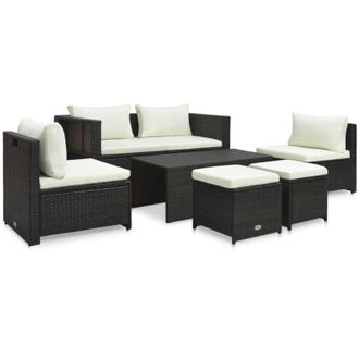vidaXL Set Divani da Giardino 6 pz con Cuscini in Polyrattan Marrone vidaXL