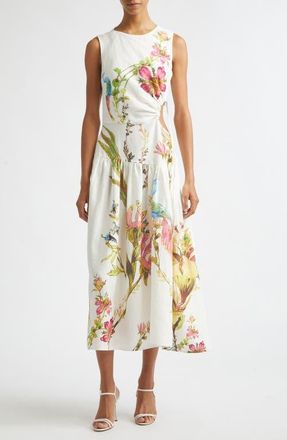 Reiss Bianca Placed Floral Linen Dress in Ivory at Nordstrom, Size 14 Us