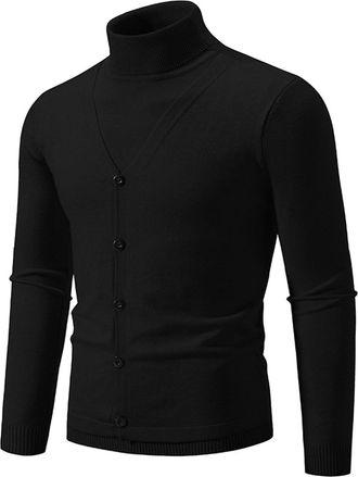 Generic Mens Knitted Sweater Crew Neck Warm Long Sleeve Pullover Textured Ribbed Edge Top Extra Large Jumpers for Men Black
