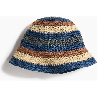 H&M Straw Bucket Hat in Blue/striped at Nordstrom, Size Medium