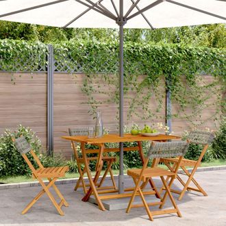 vidaXL Vidaxl - Sillas De Jard&iacute;n Plegables 4 Uds Madera Maciza Y Rat&aacute;n Pe Gris