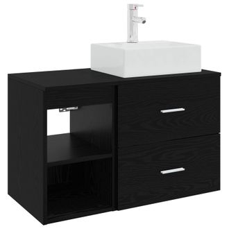 vidaXL Juego De Muebles De Ba&ntilde;o 2 Pcs Roble Negro Madera De Ingenier&iacute;a Vidaxl