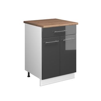 Vicco Mueble Bajo Para Fregadero/placa Fame-line, Antracita Alto Brillo/blanco, 60 Cm Con Caj&oacute;n, Et Roble, Vicco