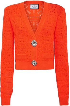 Philipp Plein Fluo Knit Cardigan Monogram - Dames - Vesten - Oranje - S - Wol - Truien & Vesten