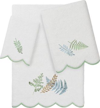Linum Home Textiles 100% Turkish Cotton Fern Toss Scallop 3Pc Embellished Towel Set