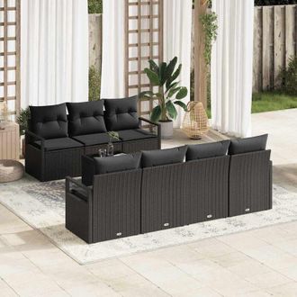 vidaXL Vidaxl - Conjunto De Sof&aacute; De Jard&iacute;n Manual 8 Pcs Negro 55 X 55 X 37 Cm